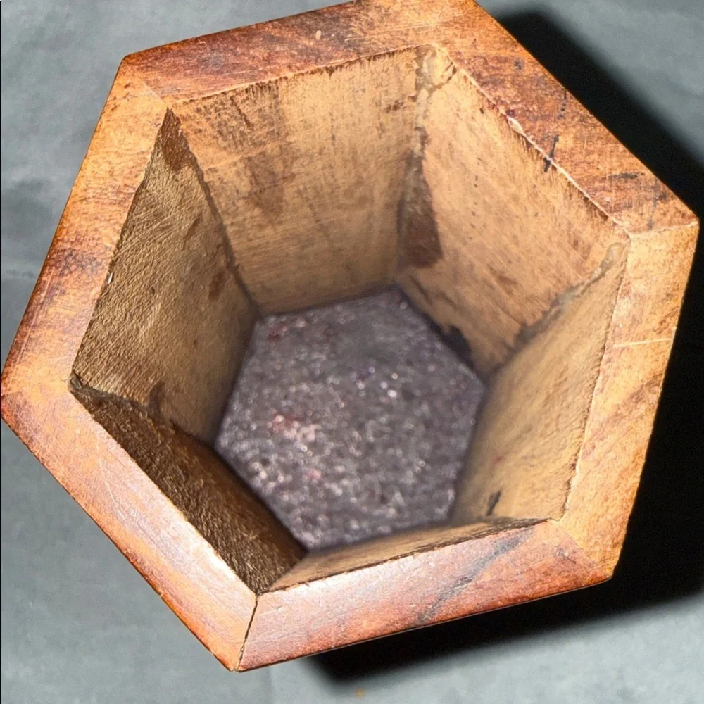 Vintage Boho Carved Wood and Inlaid Sheesham  Pencil Holder T22